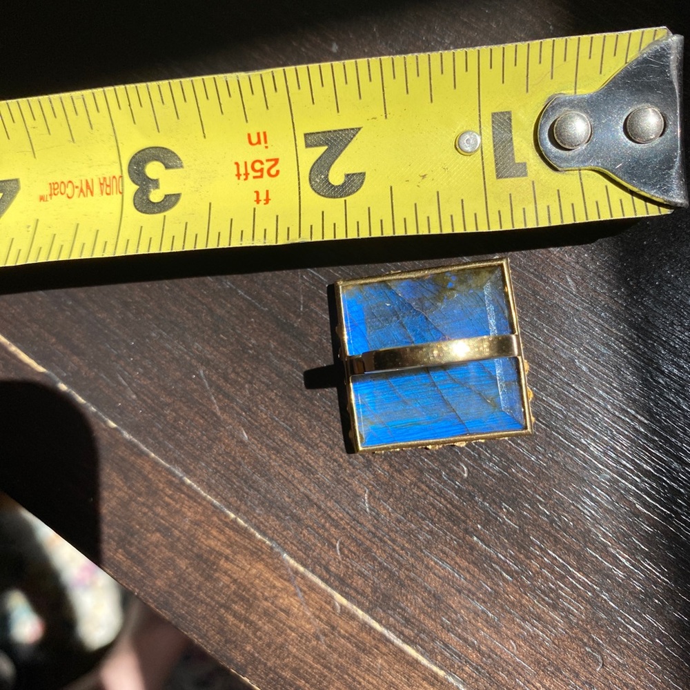 Solid 14k Rare HEAVY Labradorite Square Ring Large Statement Ring - Picture 9 of 10